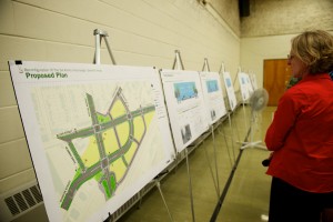 Presentation boards up for community members to learn more about the road reconfiguration (June 17, 2013, City of Toronto)