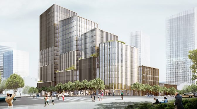 Northwest view towards the main entrance rendering