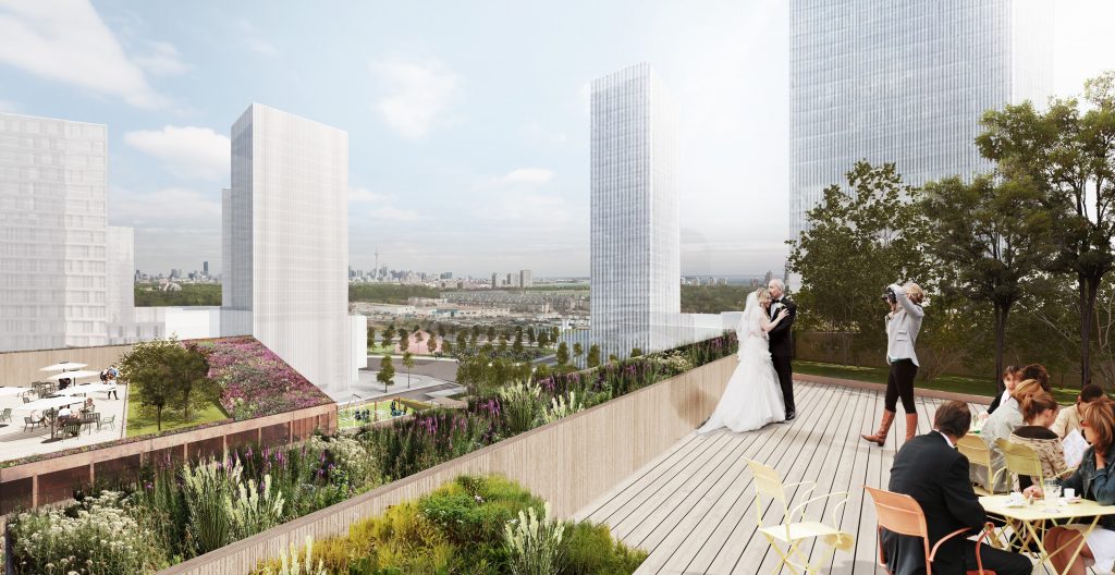 Photo credit: Adamson Associates/Henning Larsen/PMA - View from the public roof terrace towards the Toronto skyline rendering