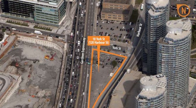Southeast aerial view of the city with the TEN YORK rendering superimposed (2012)